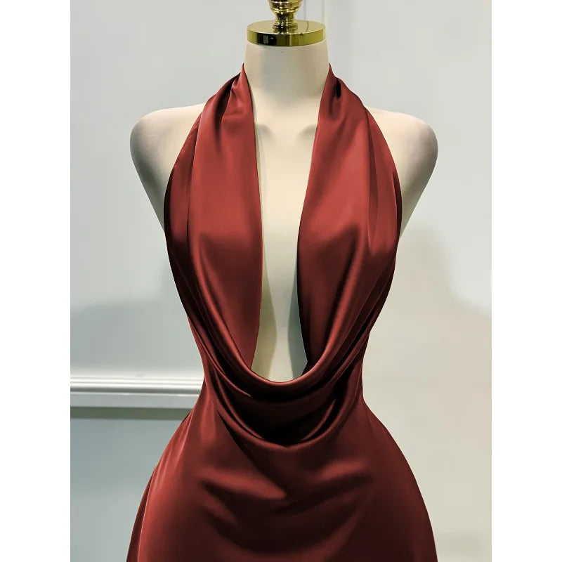 Vireous Satin Party Mini Dress, Open Back Summer Evening Wear