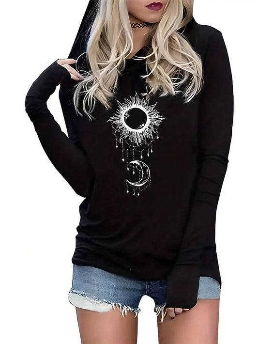 Goth Celestial Eclipse Women's Hoodie in Black