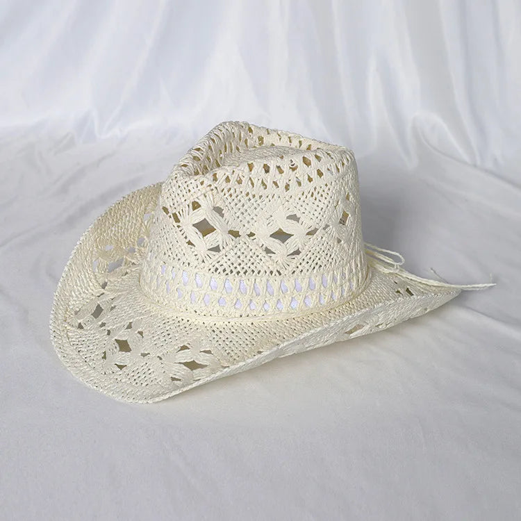 Women's Openwork Woven Cowboy Hat, Multicolours