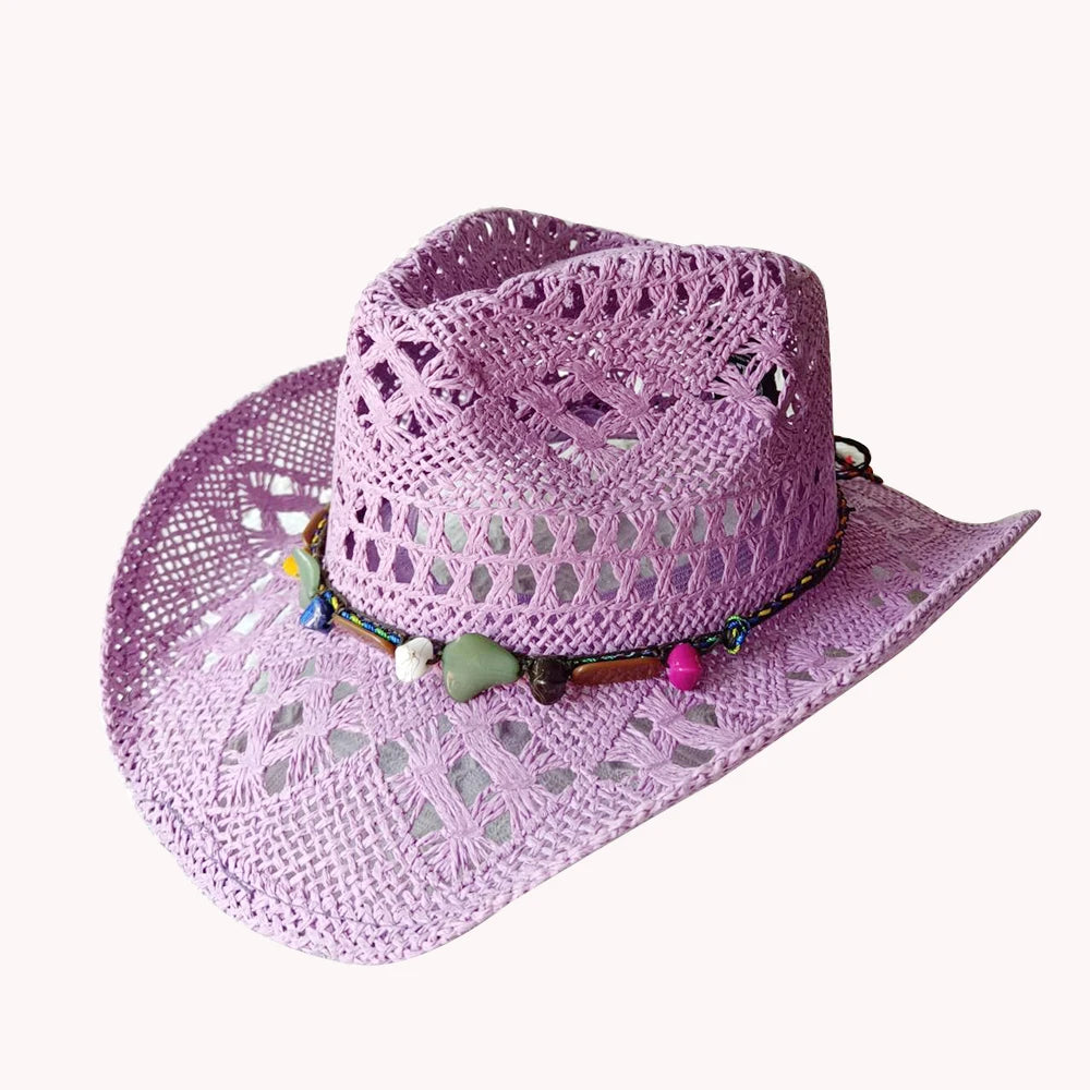 Women's Openwork Woven Cowboy Hat, Multicolours