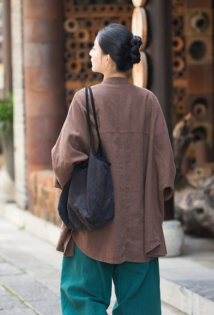 Fashion Cotton Linen Women's Stand Collar Jacket, Multi Colours