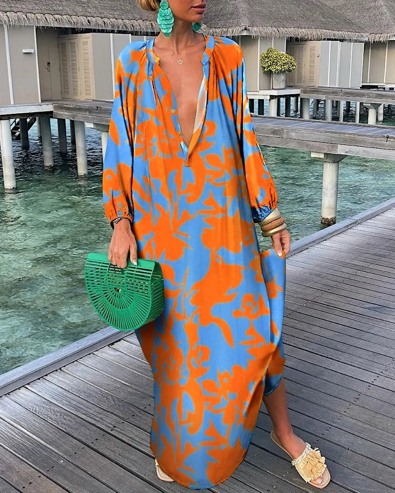 Summer Casual Fashion Print Loose Maxi Dress, Psychedelic Colours Vireous.Shop Summer Casual Fashion Print Loose Maxi Dress, Psychedelic Colours Vireous.Shop