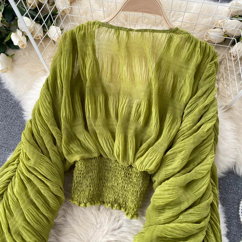 Vireous Women's Sexy Chiffon Sheer Short Blouse