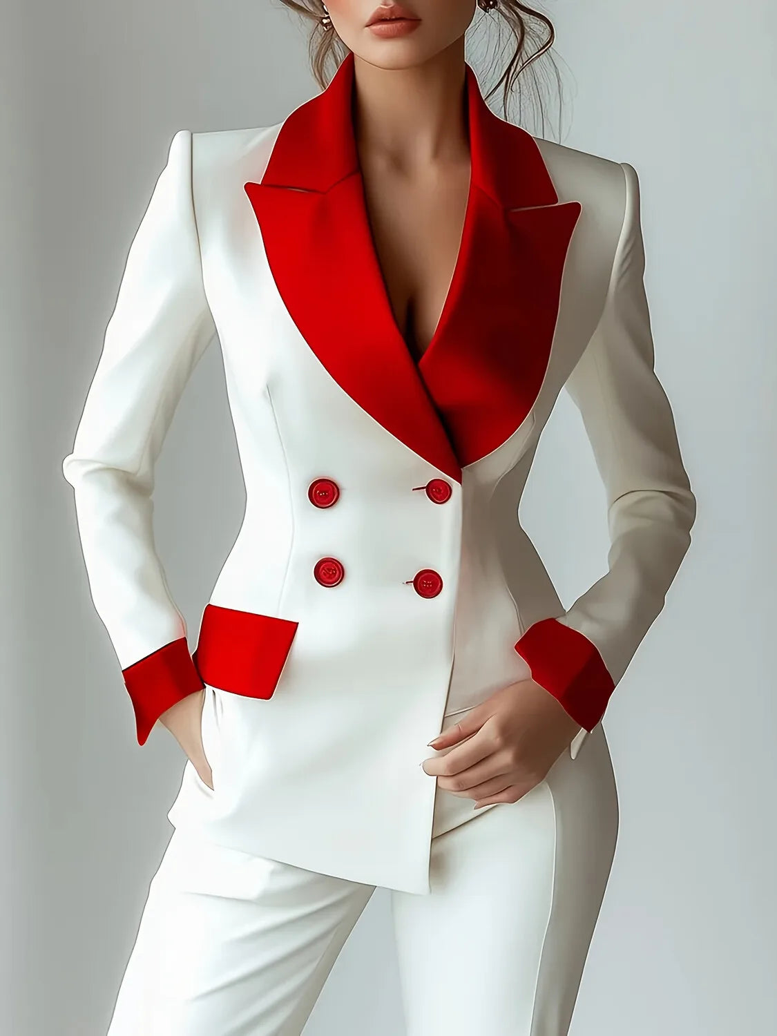 Women's Patchwork-Tailored Contrast Colour Blazer, Notched Collar Fashion Jacket