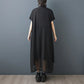 Vireous Black Chiffon Retro and Artistic Midi Dress