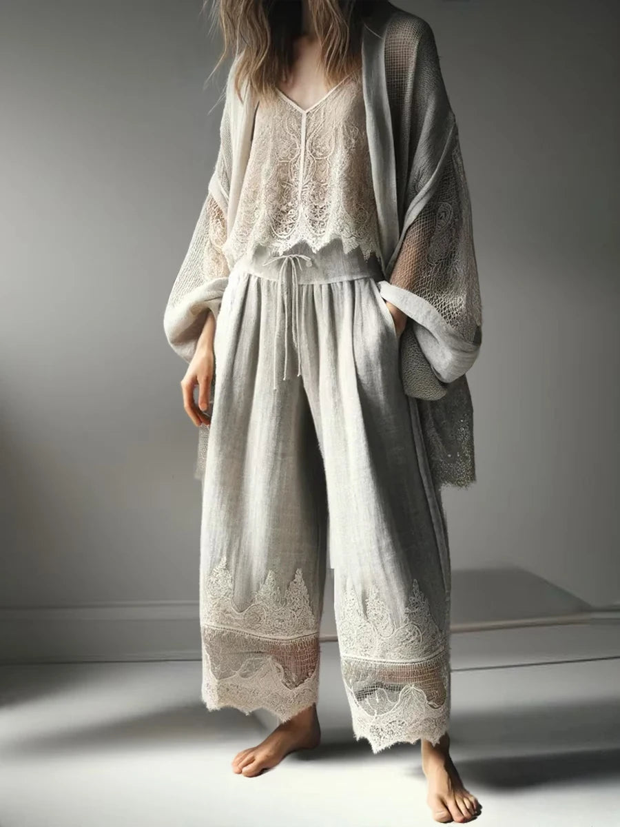 Vireous Women's Casual Trousers, Fashion Bohemian Lace Patchwork Loose Pants