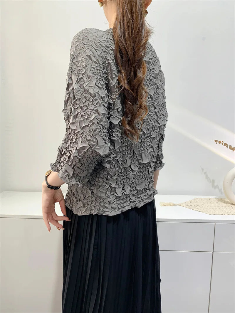 Miyake Embroidered Hand-Pleated Women's Round-Neck Top