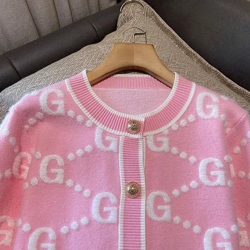 Pink Monogram Patchwork Women's Cardigan