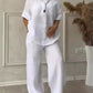Women's Cotton and Linen Round-Neck Summer Short-Sleeves Pants Suit