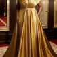 Plus-Size Formal Evening Gold Satin Dress, Elegant Tiered Bodice