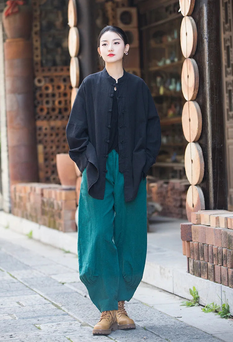 Fashion Cotton Linen Women's Stand Collar Jacket, Multi Colours