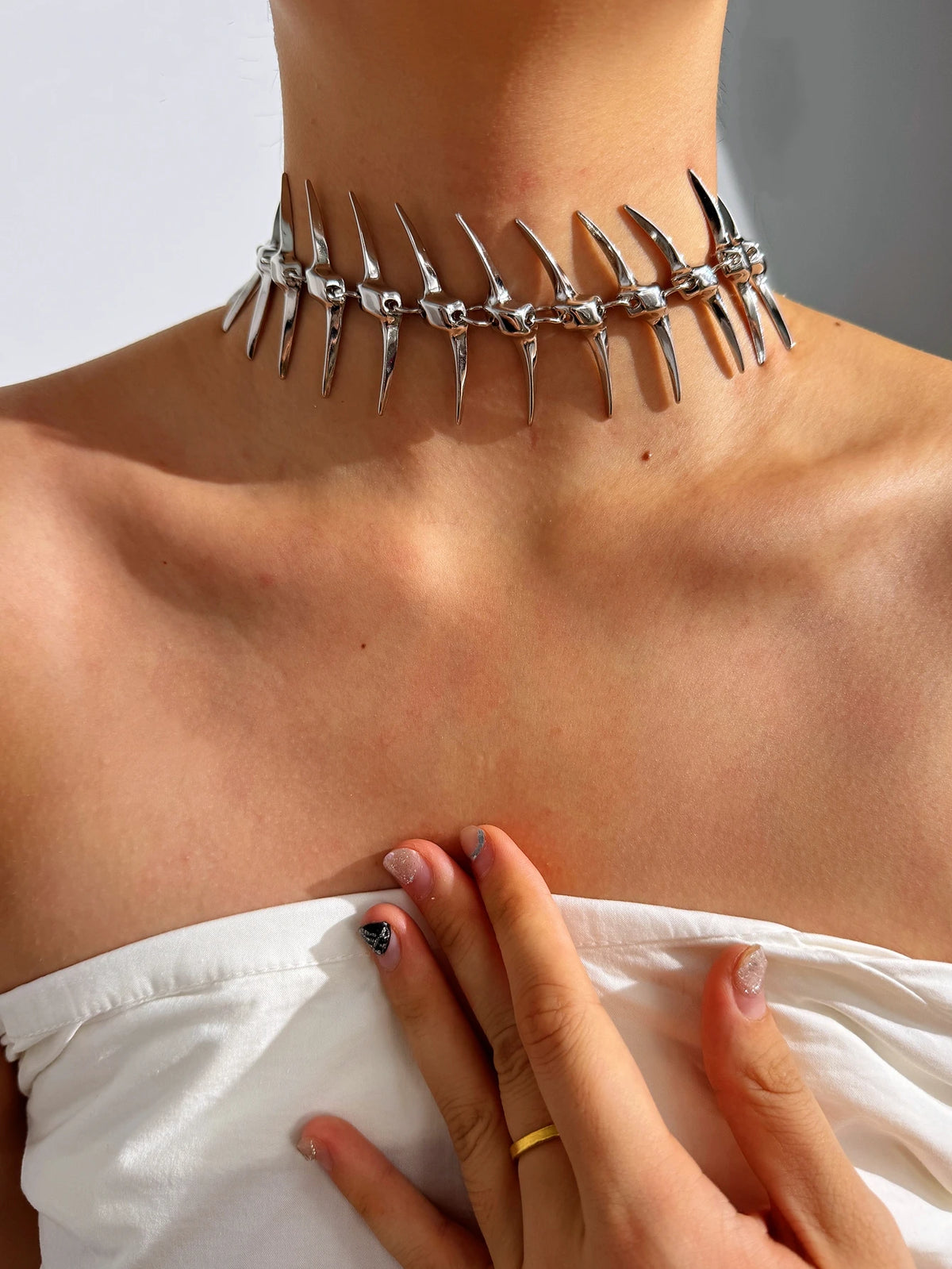 Dark Cross Edgy Thorn Skeleton Necklace