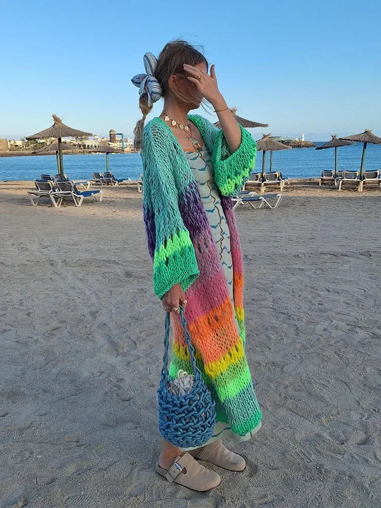 Luxuriously Handknitted Boho Colourful Women's Coat