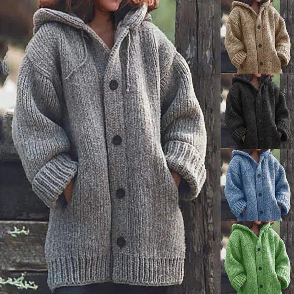 Women's Thick-Knit Hooded Cardigan Wrap Coat, Plus Sizes
