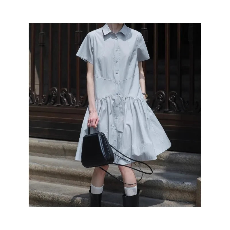 Elegant Preppy Dress, Summer Slim-Fit Shirt Dress