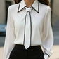 Vireous Women's Fashion Tie and Lapel Contrast-Colour Business Shirt