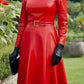 Vireous Red PU Leather Belted Women's Maxi Dress