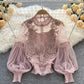 Lace See-Through Puff-Sleeve Vintage Fashion Blouse