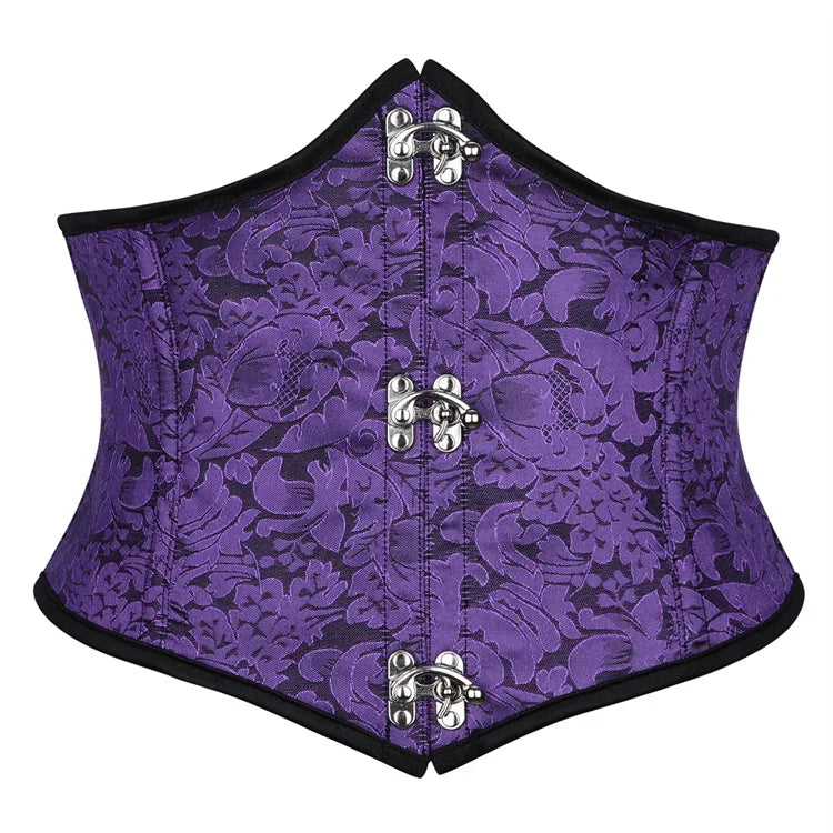 Faux Leather Underbust Corset, Goth Burlesque Corset with Embroidery, Plus Sizes