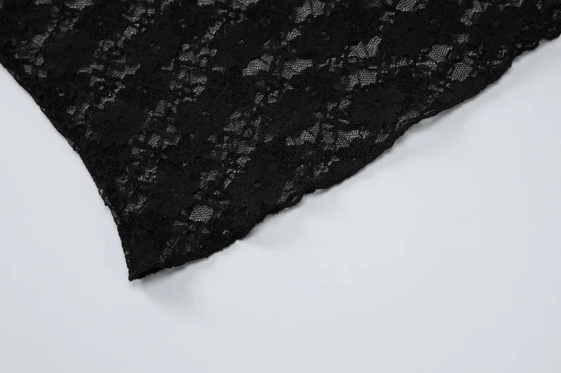 Vireous Long Sleeve See-Through Lace Crop Top