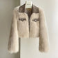 Vireous Polo Collar Women's Faux Fur Bomber Jacket, Spring and Autumn Collection