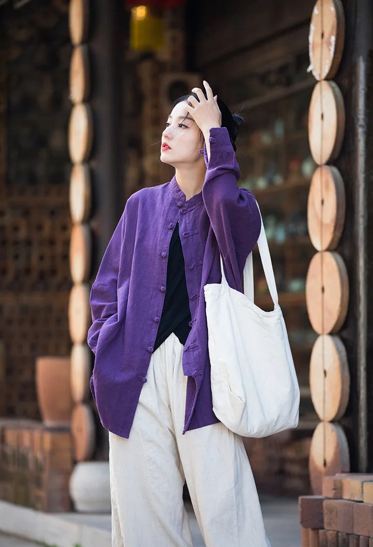 Fashion Cotton Linen Women's Stand Collar Jacket, Multi Colours