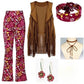Complete Outfit, Hippie Disco 60s 70s Cosplay Costume in Floral Pink or Brown