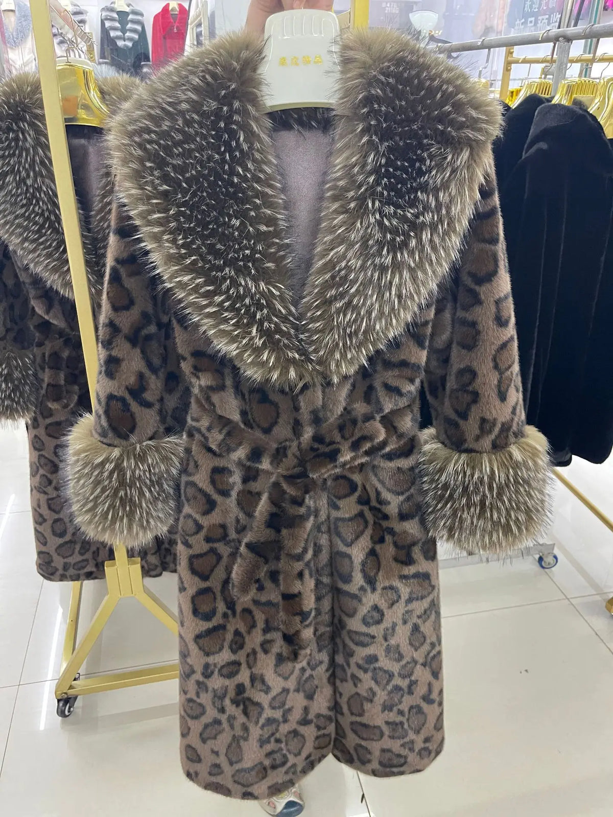 Women's Luxury Faux Mink Fur Coat with Contrast Collar, Multi Colours