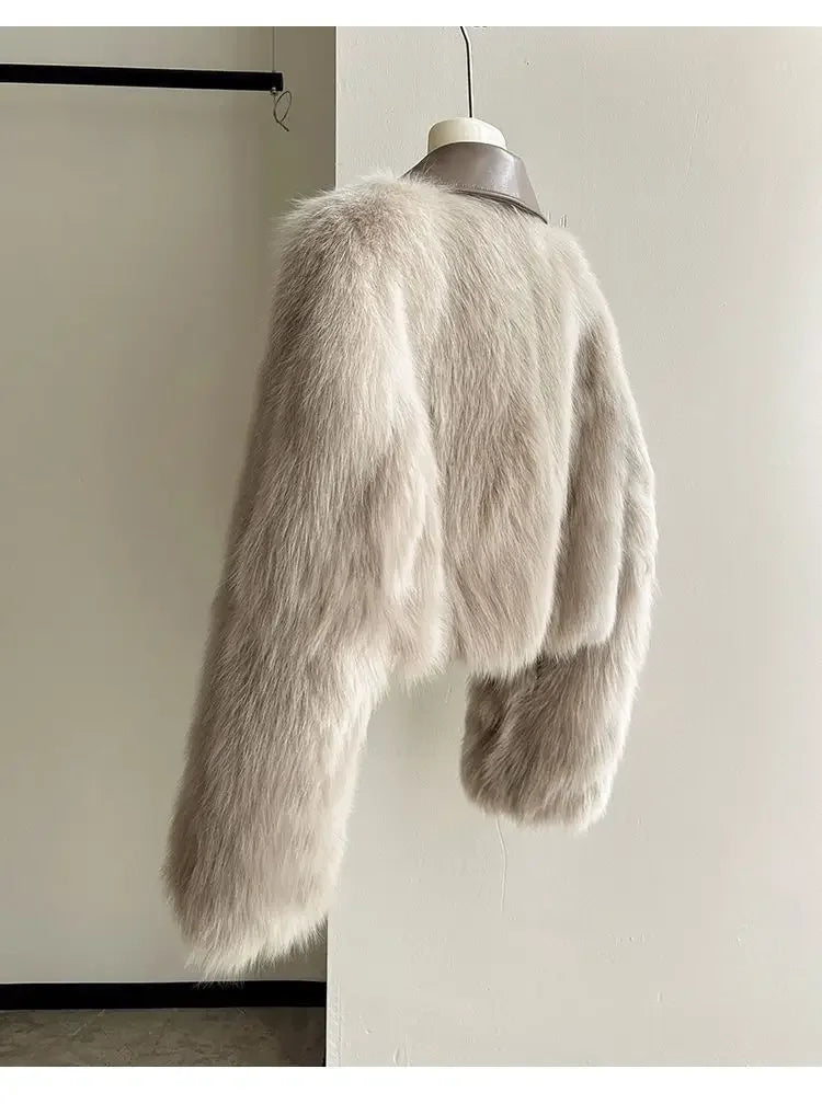 Vireous Polo Collar Women's Faux Fur Bomber Jacket, Spring and Autumn Collection