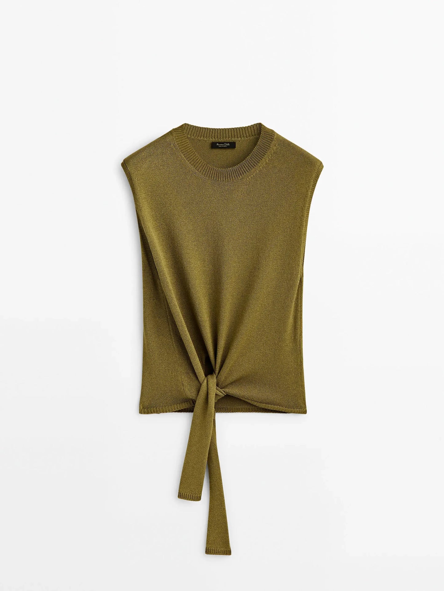 Vireous Women's Fashion Knitted Side-Knot Sleeveless Army Green Sweater