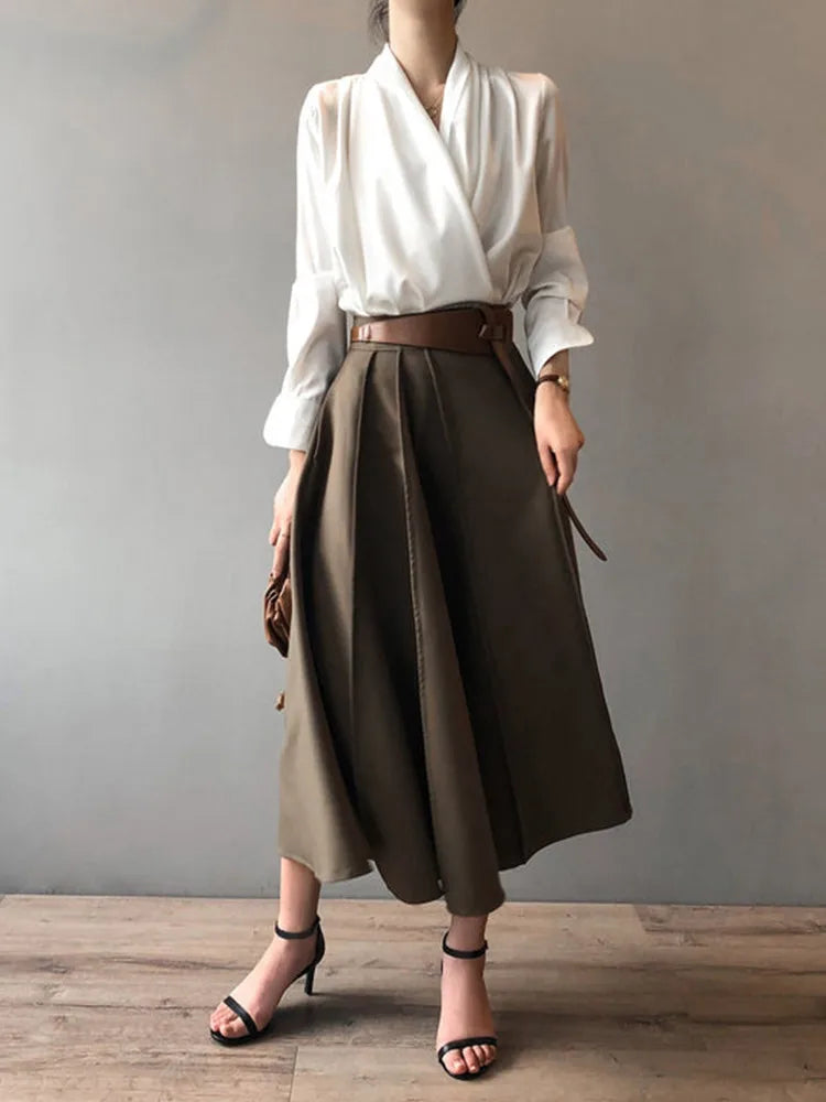 Vireous Everyday Casual Satin Cross-Collar Women's Shirt