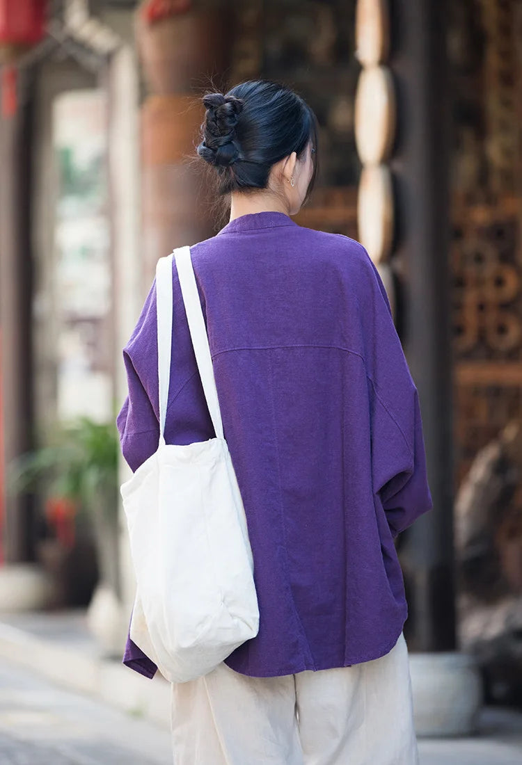 Fashion Cotton Linen Women's Stand Collar Jacket, Multi Colours