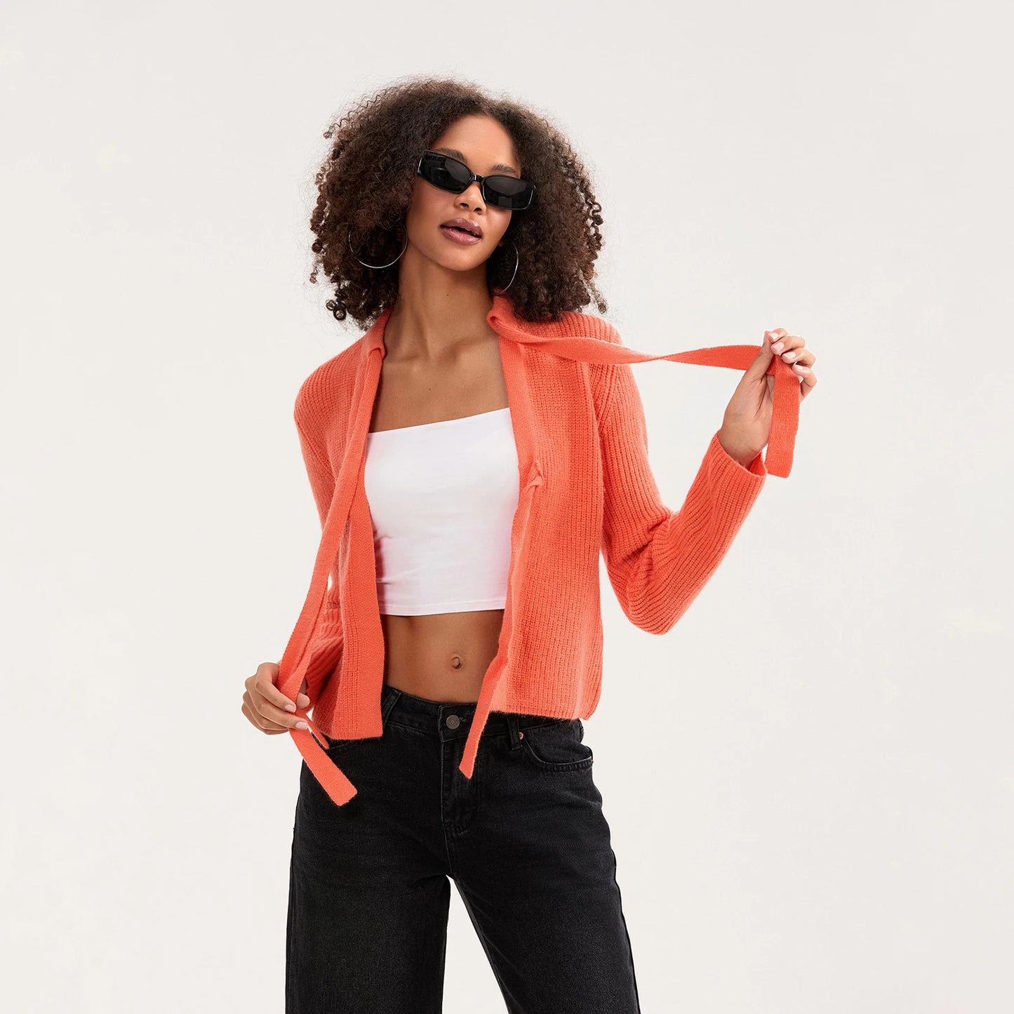 Bow Tied Front Knitted Women's Cardigan, Multi Colours