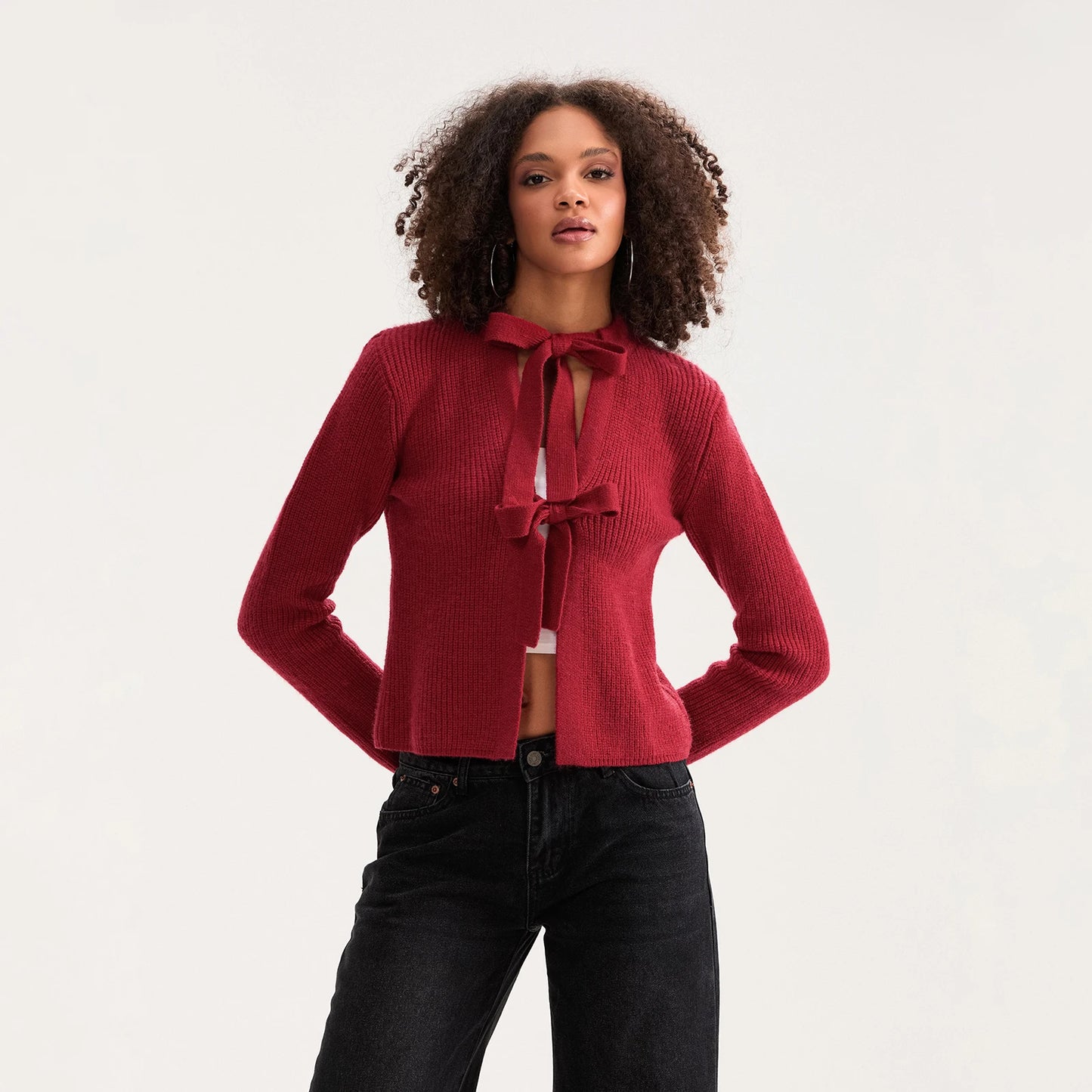 Bow Tied Front Knitted Women's Cardigan, Multi Colours