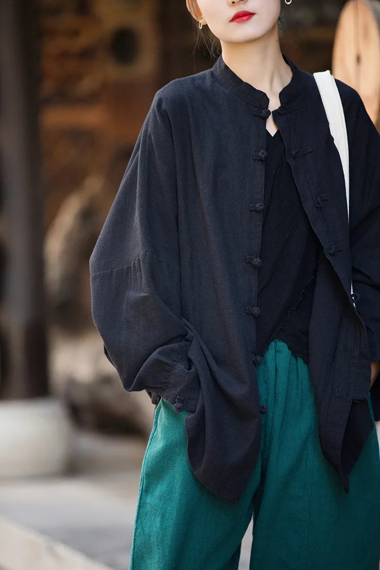 Fashion Cotton Linen Women's Stand Collar Jacket, Multi Colours