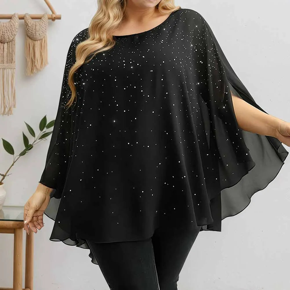 Women's Lightweight Sparkling Split-Sleeve Over-Size Blouse, Plus Sizes