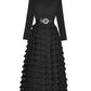 Vireous Black Suit-Collar Tiered Maxi Dress, Winter Catwalk Collection