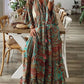 Floral Print Women's Hippy Dress, Bohemian Flare-Sleeves Long Dress