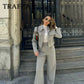 TRAFZA© Women's Pants Suit, Fashion Streetwear Wide-Leg Pants