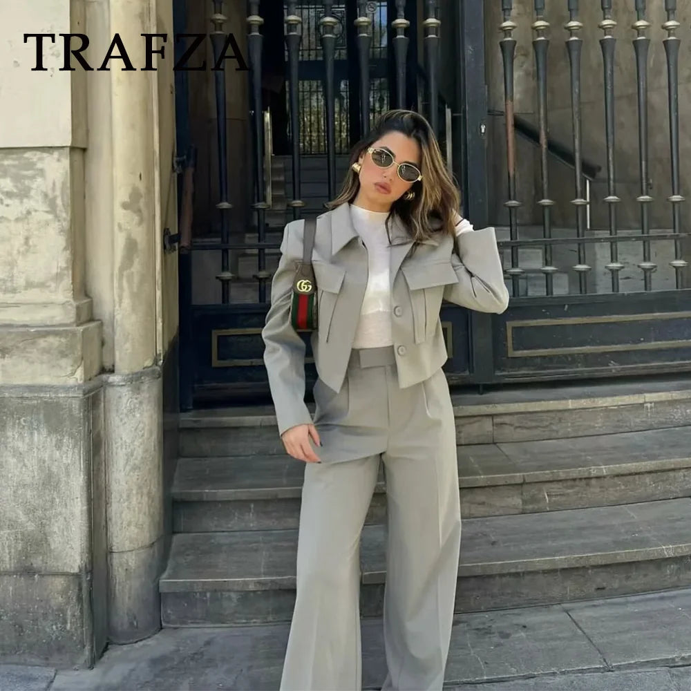 TRAFZA© Women's Pants Suit, Fashion Streetwear Wide-Leg Pants