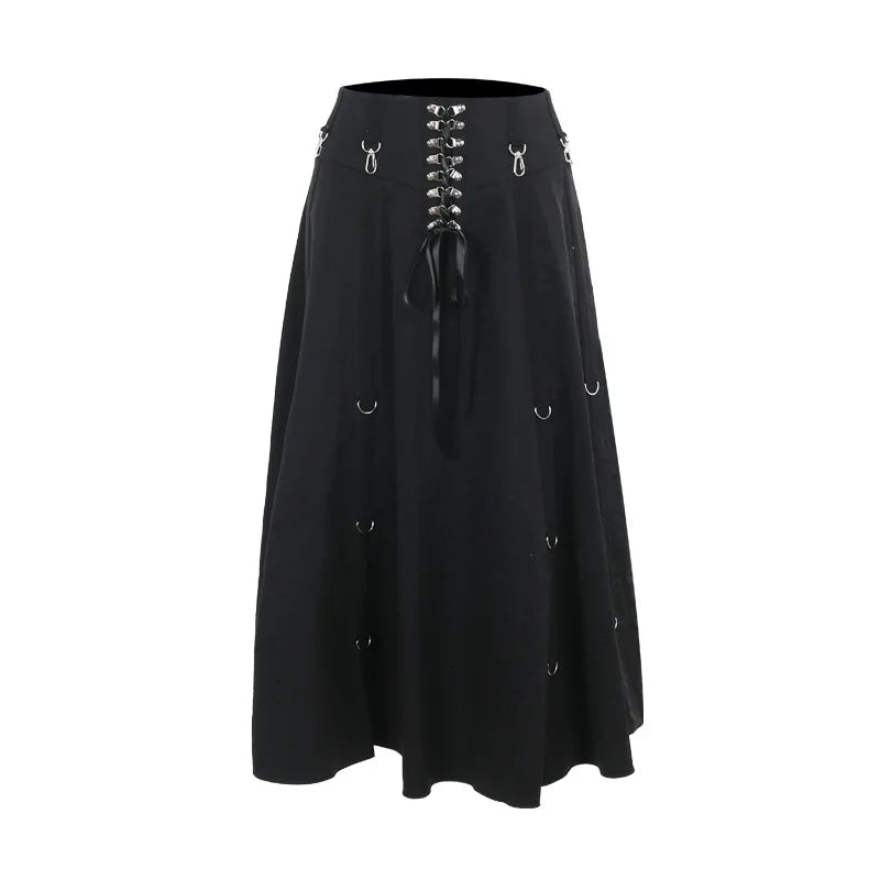 Dark Cross Alt-Grunge High Waist Simple Skirt with Hook-Up Feature