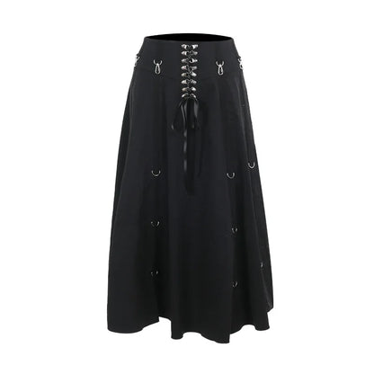 Dark Cross Alt-Grunge High Waist Simple Skirt with Hook-Up Feature