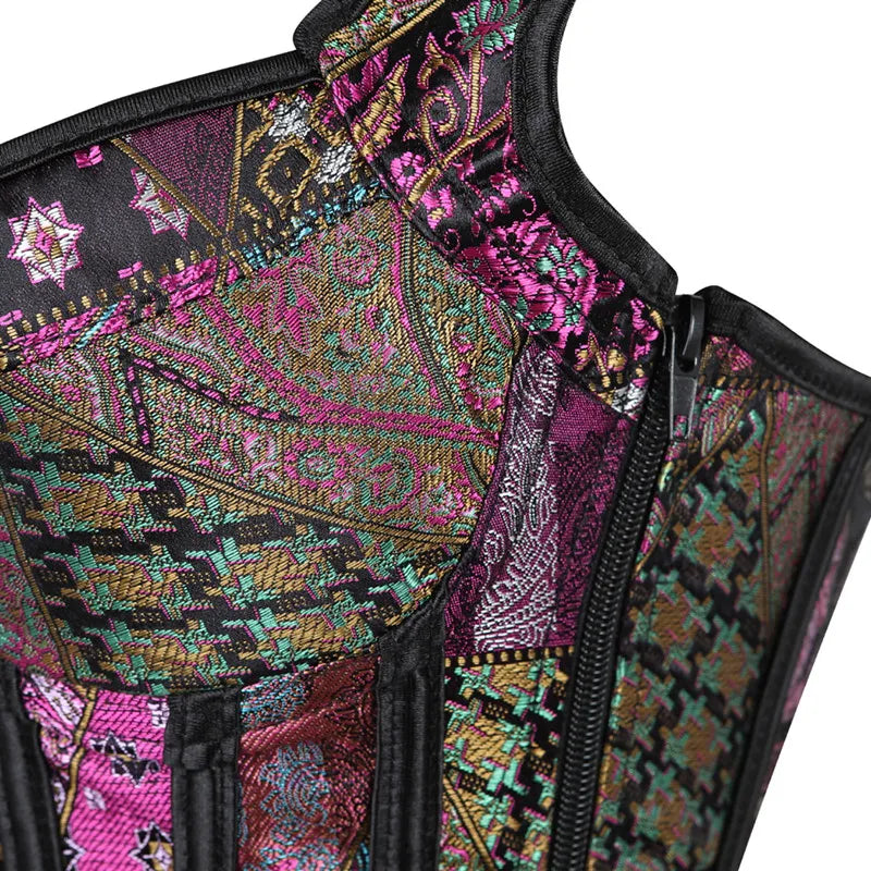 Goth Burlesque Eveningwear Corset, Body Shaper, Bustier, Jacquard Print, Plus Sizes
