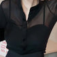 Vireous Black Mesh Slim-Fit Long Sleeve Women's Shirt