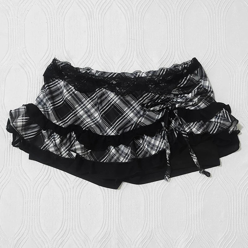 Dark Cross Classic Punk Emo Plaid Vintage Smock Top with Matching Skirt