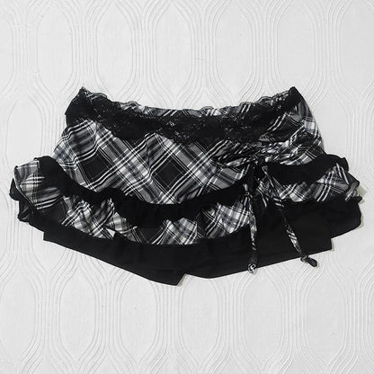 Dark Cross Classic Punk Emo Plaid Vintage Smock Top with Matching Skirt