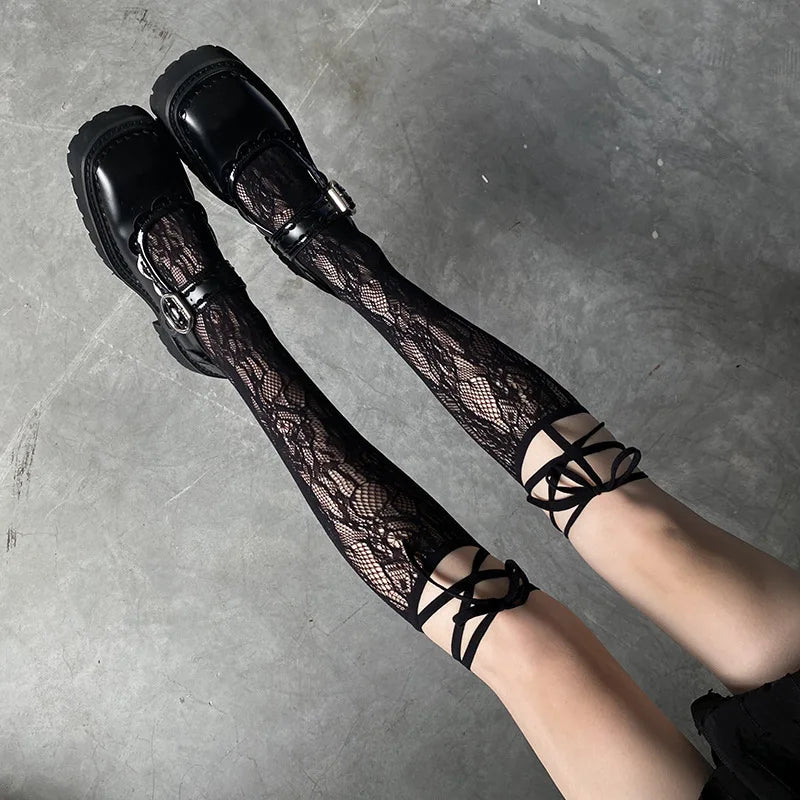 Streetwear Split Toe Socks, Strappy Lace Fishnet Stockings, Multi Designs