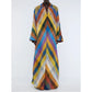 Vireous Long Sleeves Loose Geometric-Print Split-Side Maxi Dress