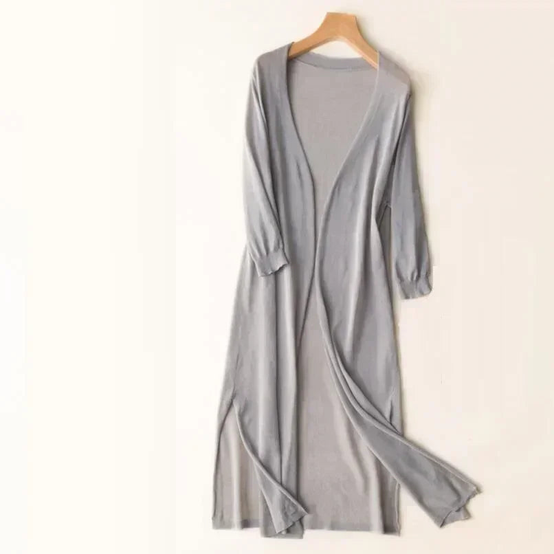 Vireous Long Loose Minimalist Lightweight Cardigan Coat