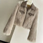 Vireous Polo Collar Women's Faux Fur Bomber Jacket, Spring and Autumn Collection